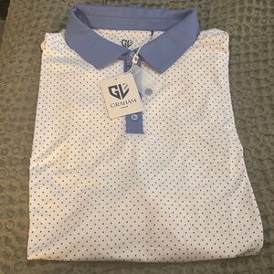 Graham Men's Light Blue and White Polka Dot Polo Shirt